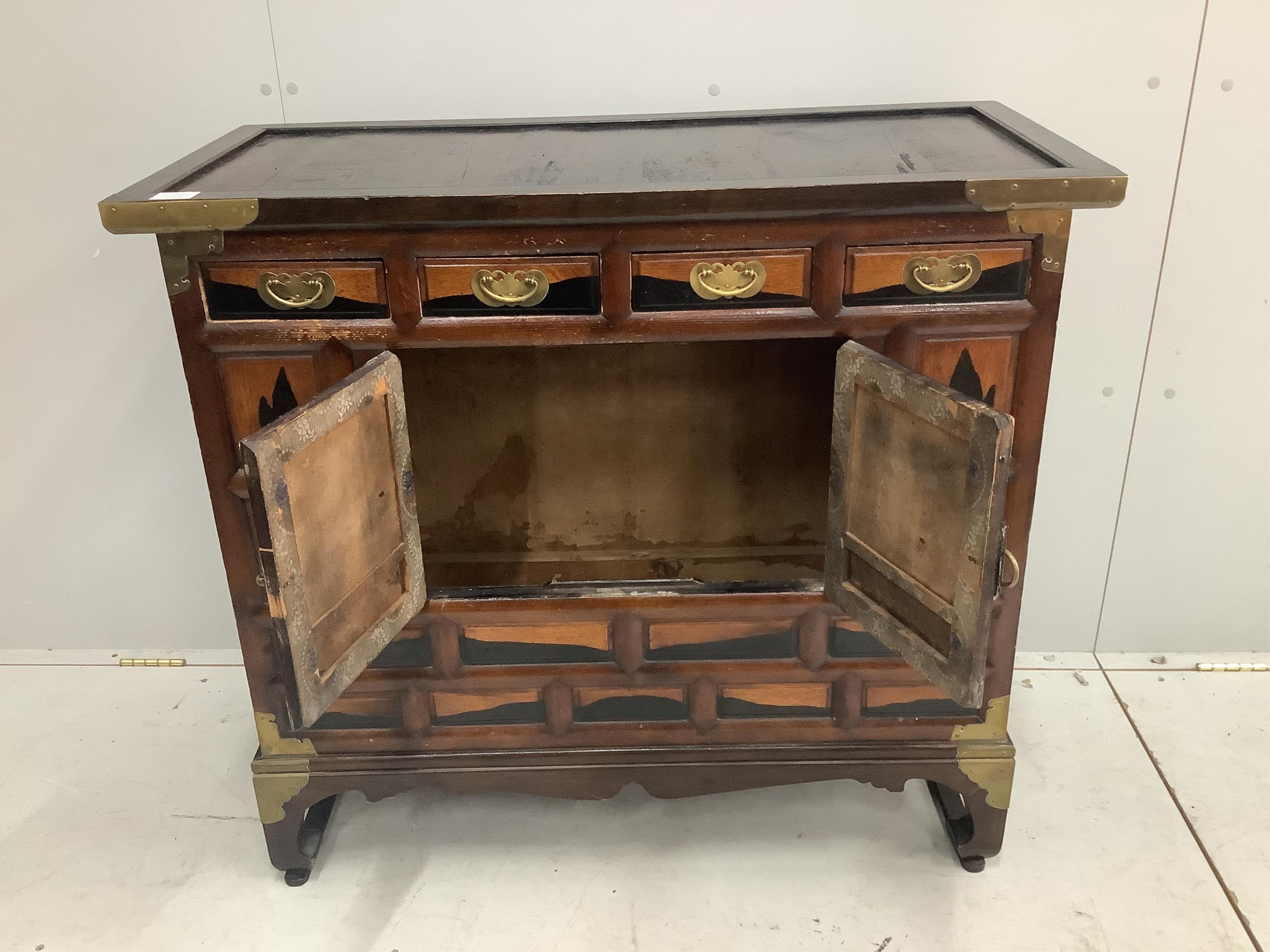 A Japanese or Korean persimmon wood (?) Tansu chest of drawers, width 98cm, depth 45cm, height 88cm. Condition - fair to good